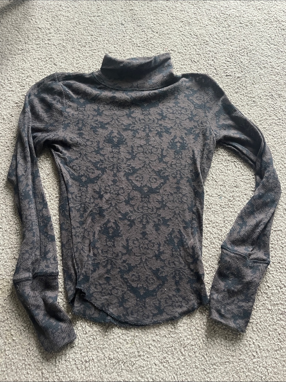 Free People Floral Jacquard Turtleneck Long Sleeve Top in Brown and Black